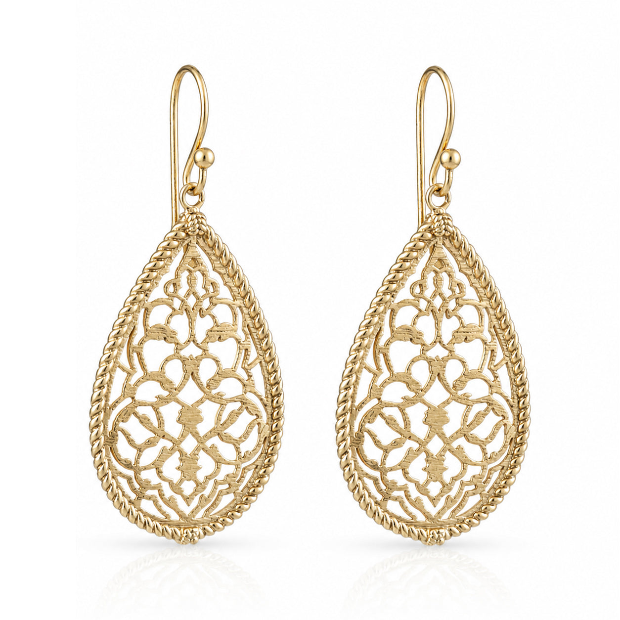 Turkish Motif Teardrop Drop Earrings with Ornate Openwork