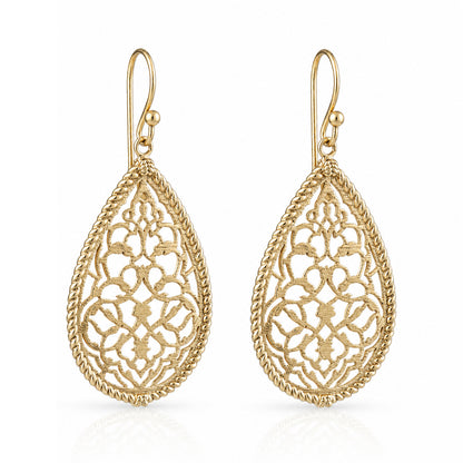 Turkish Motif Teardrop Drop Earrings with Ornate Openwork