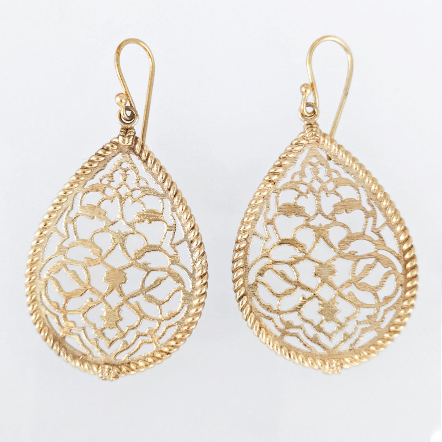 Turkish Motif Teardrop Drop Earrings with Ornate Openwork