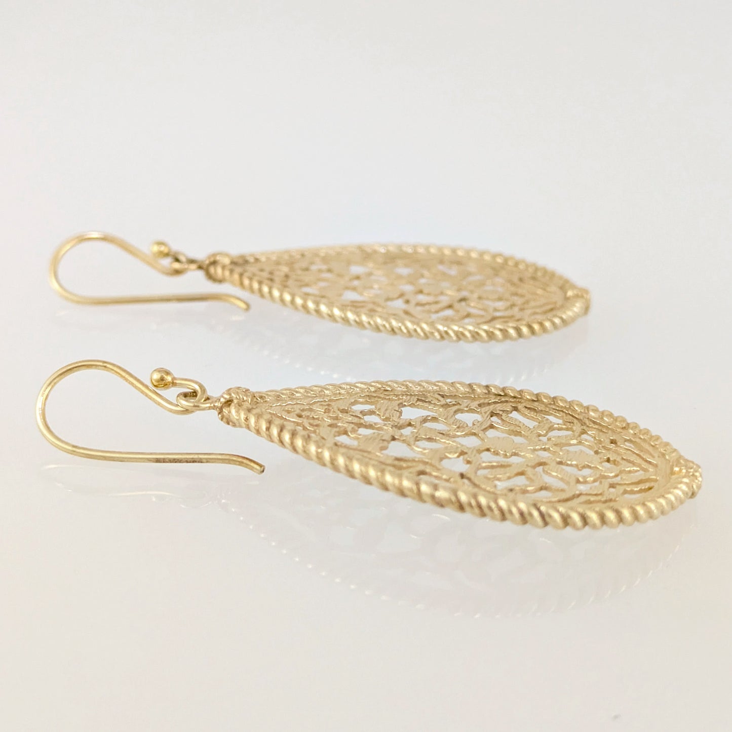 Turkish Motif Teardrop Drop Earrings with Ornate Openwork