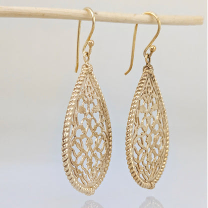 Turkish Motif Teardrop Drop Earrings with Ornate Openwork