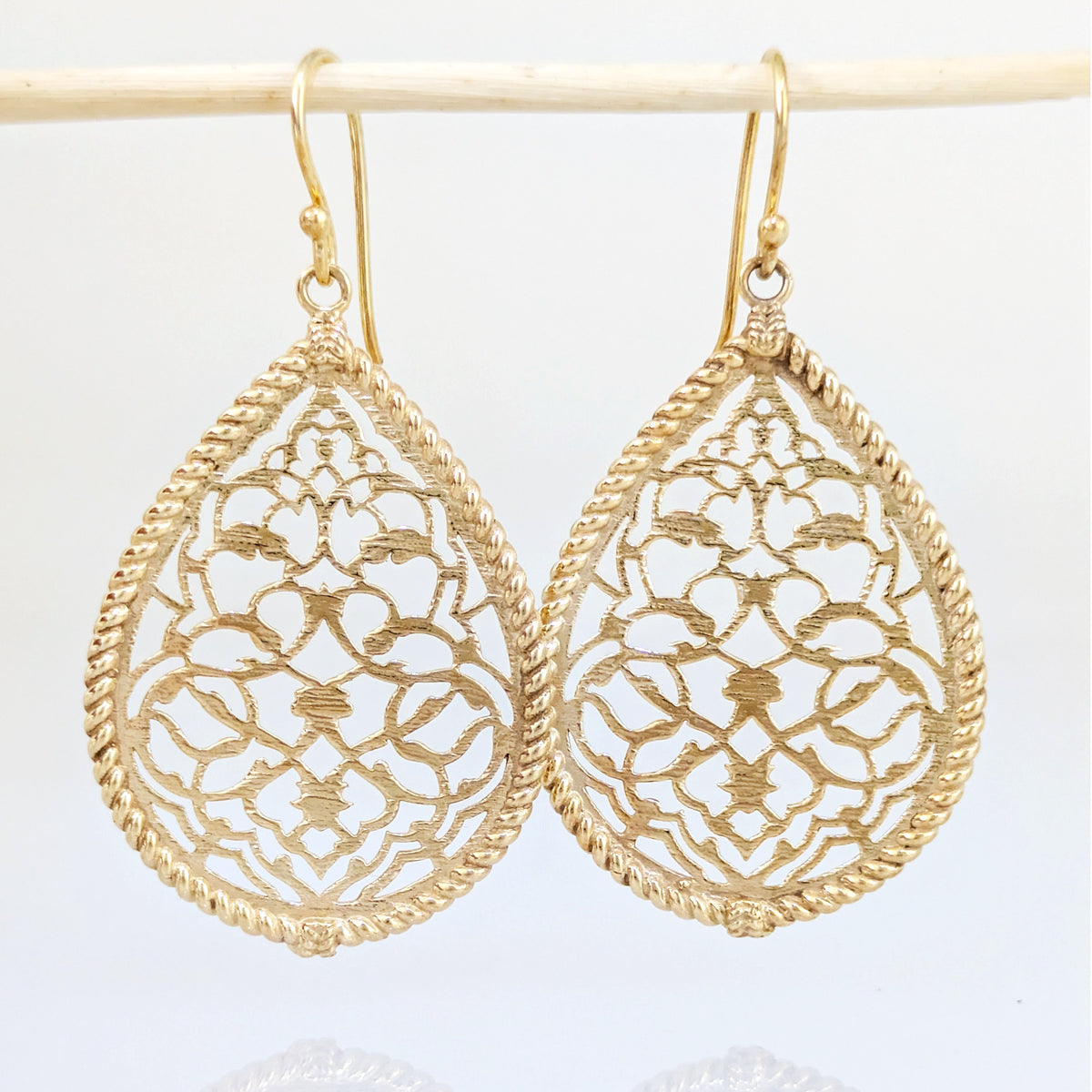 Turkish Motif Teardrop Drop Earrings with Ornate Openwork