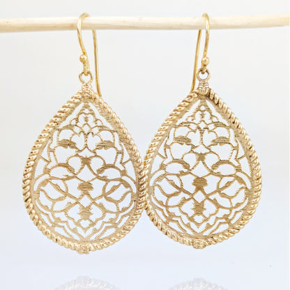 Turkish Motif Teardrop Drop Earrings with Ornate Openwork