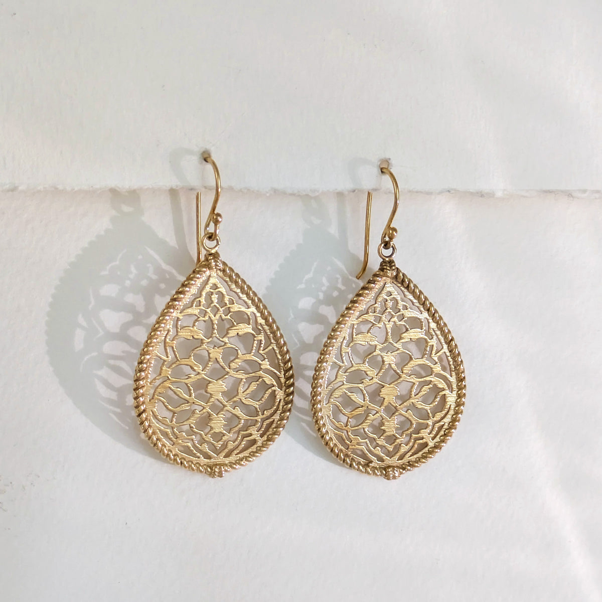 Turkish Motif Teardrop Drop Earrings with Ornate Openwork