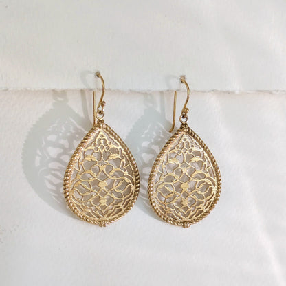 Turkish Motif Teardrop Drop Earrings with Ornate Openwork