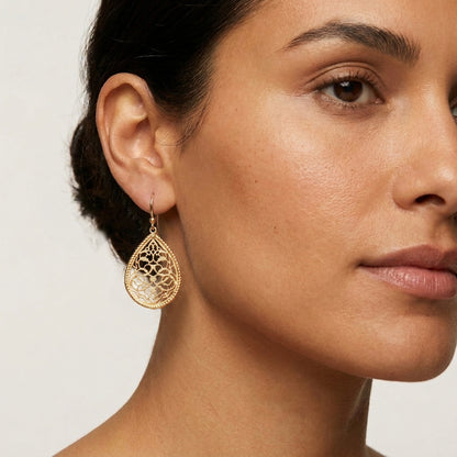 Turkish Motif Teardrop Drop Earrings with Ornate Openwork