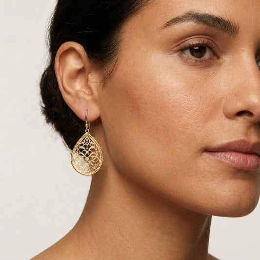 Turkish Motif Teardrop Drop Earrings with Ornate Openwork