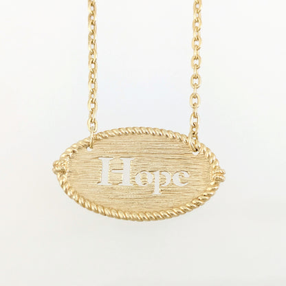 Oval Hope Cutout Necklace with Textured Pendant