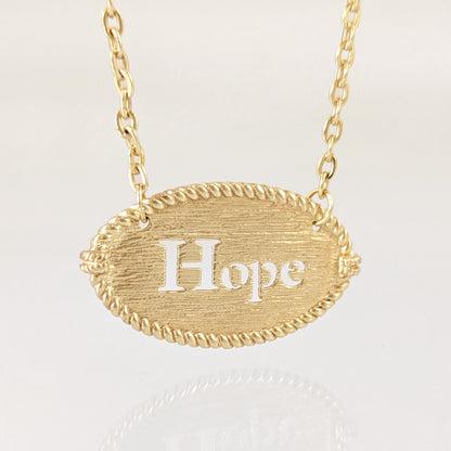 Oval Hope Cutout Necklace with Textured Pendant
