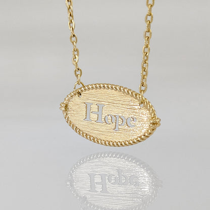 Oval Hope Cutout Necklace with Textured Pendant