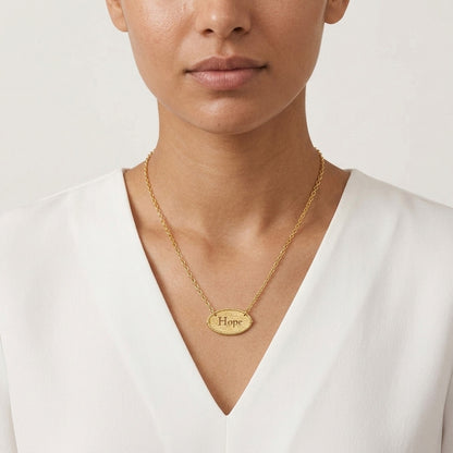 Oval Hope Cutout Necklace with Textured Pendant