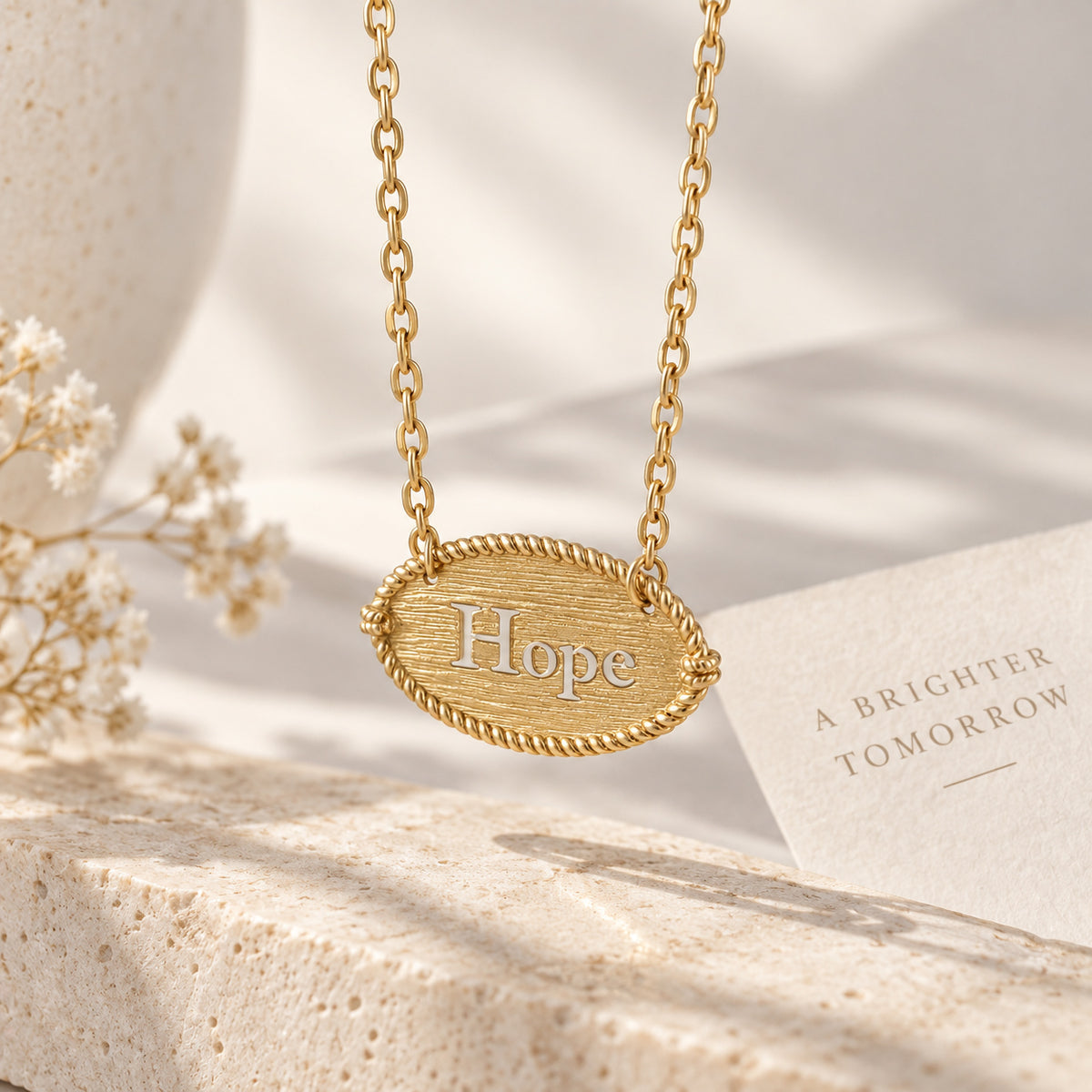 Oval Hope Cutout Necklace with Textured Pendant