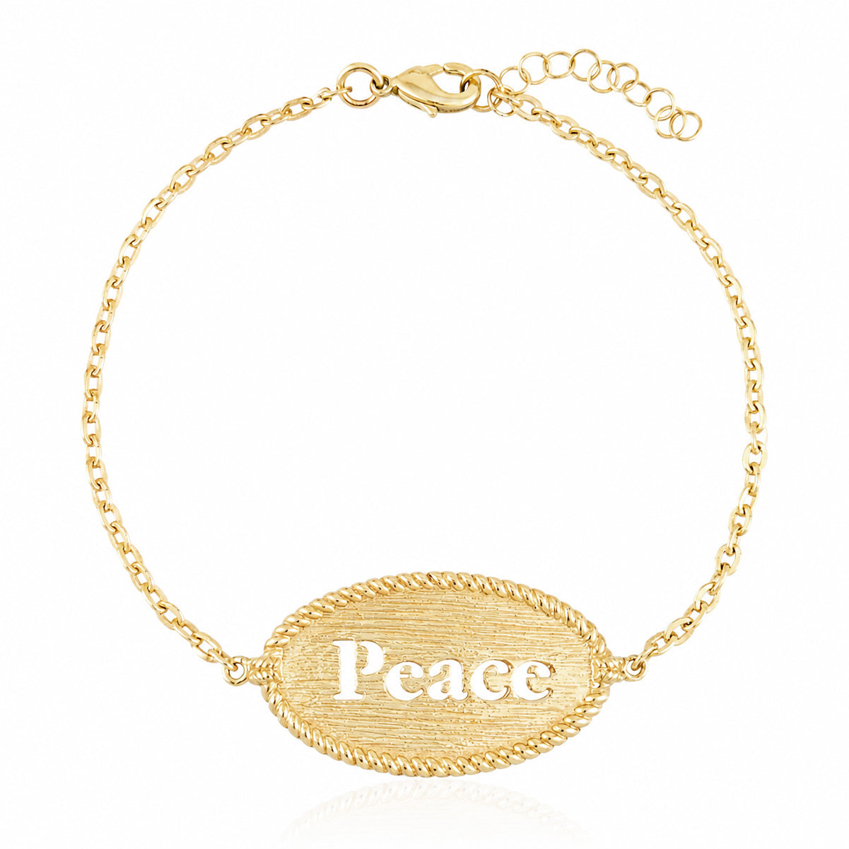 Oval Peace Cutout Bracelet with Textured Rope Border