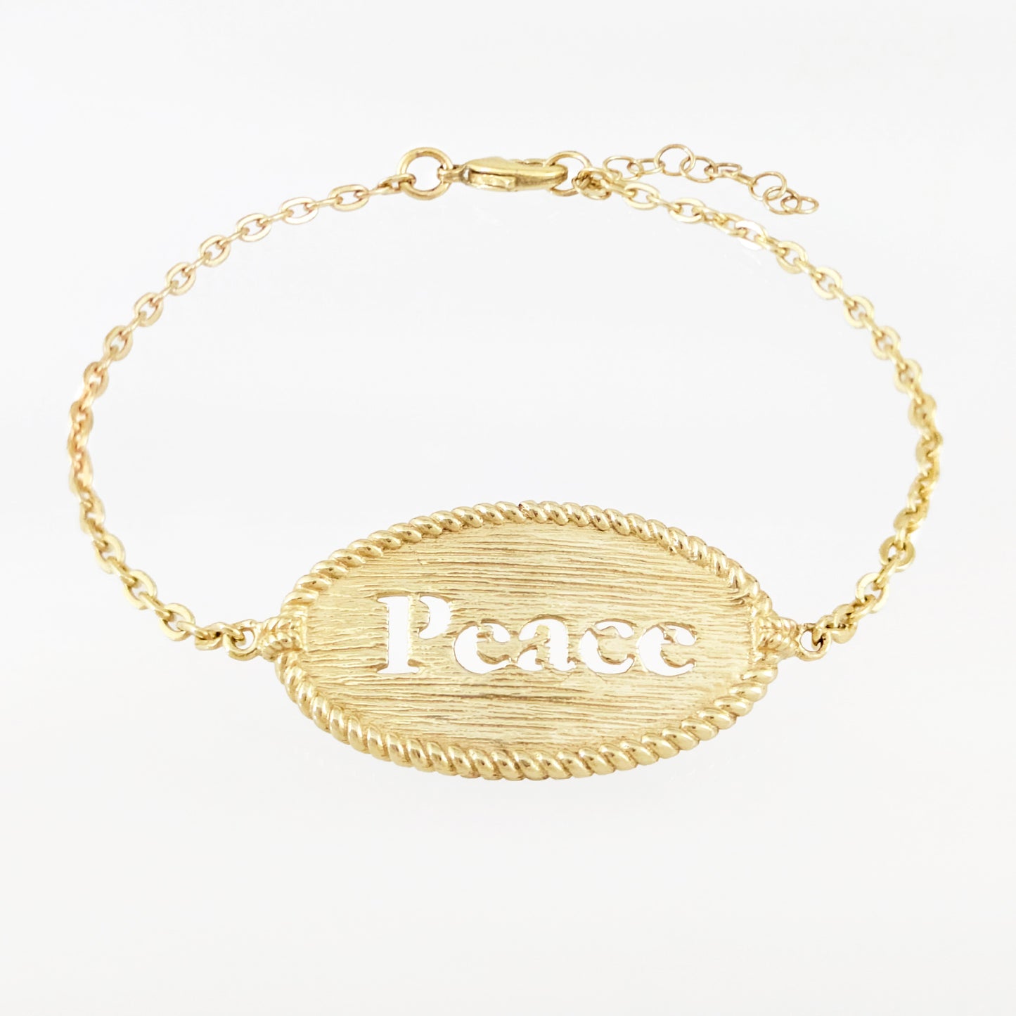 Oval Peace Cutout Bracelet with Textured Rope Border
