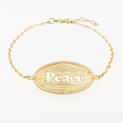 Oval Peace Cutout Bracelet with Textured Rope Border