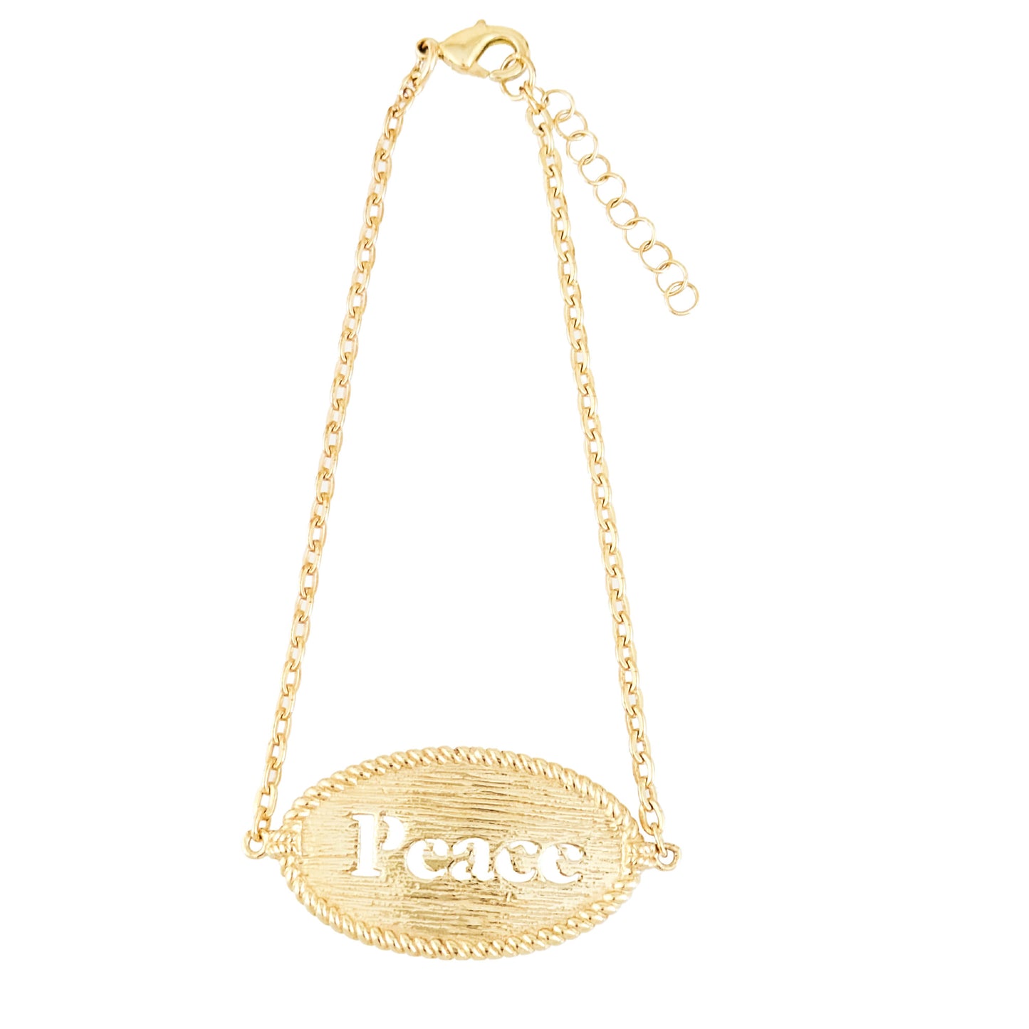 Oval Peace Cutout Bracelet with Textured Rope Border