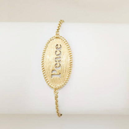Oval Peace Cutout Bracelet with Textured Rope Border