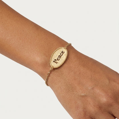 Oval Peace Cutout Bracelet with Textured Rope Border