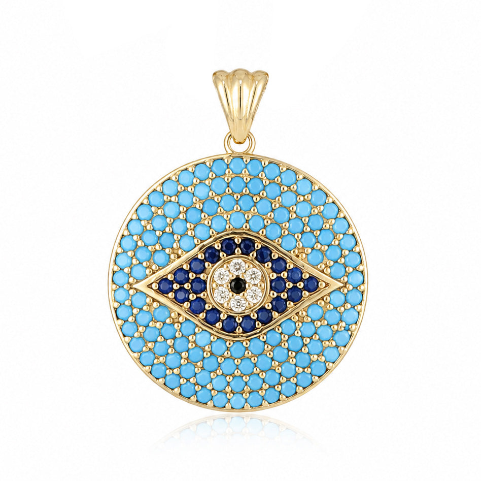 Turquoise Evil Eye Disc Pendant