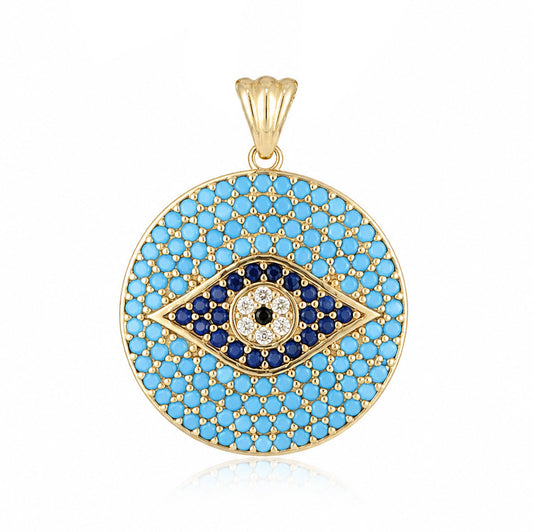 Turquoise Evil Eye Disc Pendant