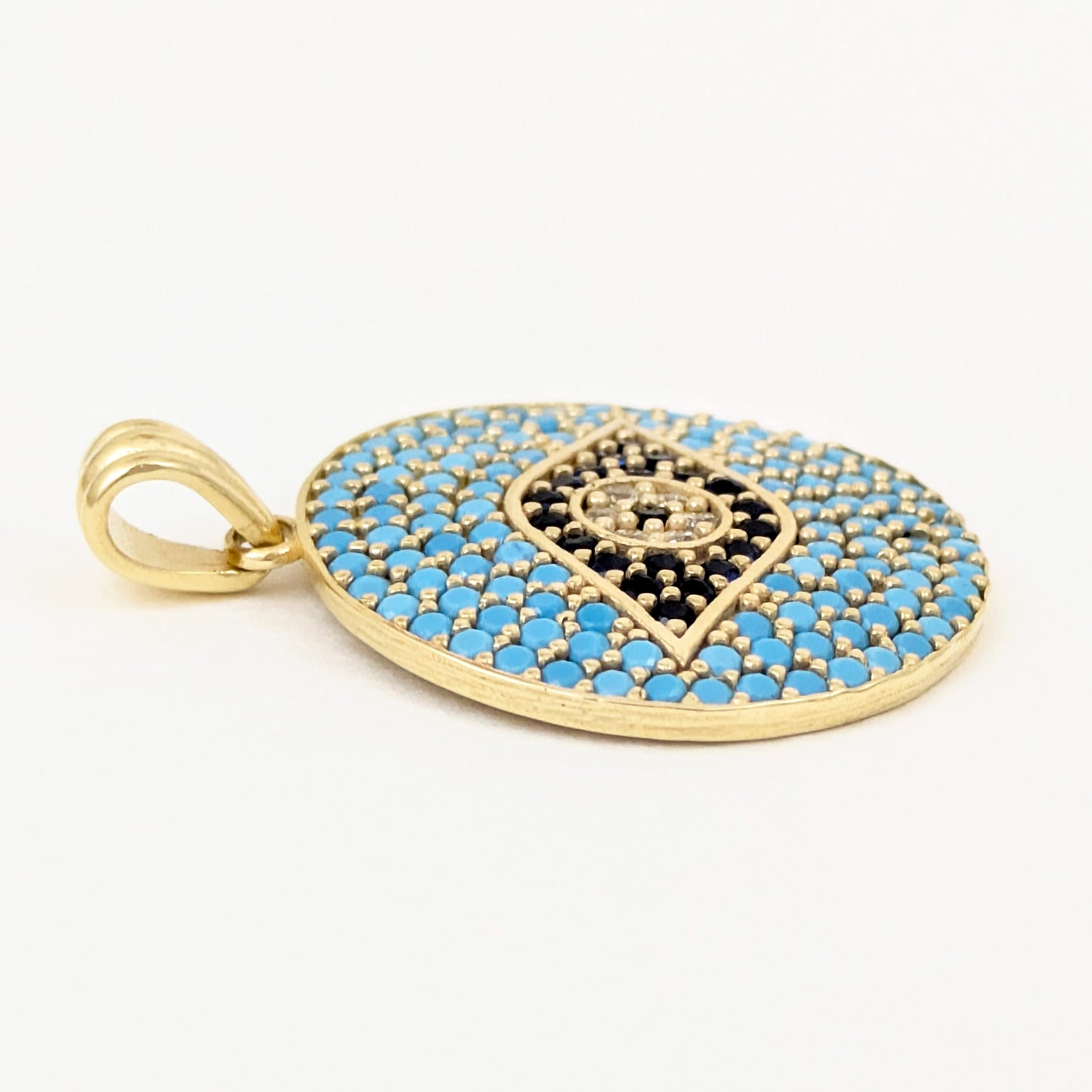 Turquoise Evil Eye Disc Pendant