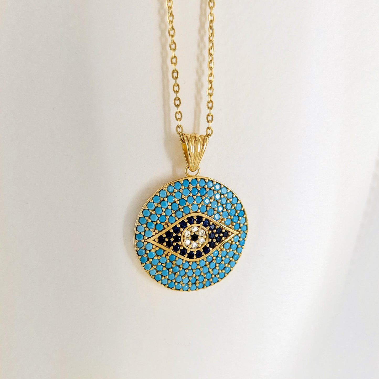 Turquoise Evil Eye Disc Pendant