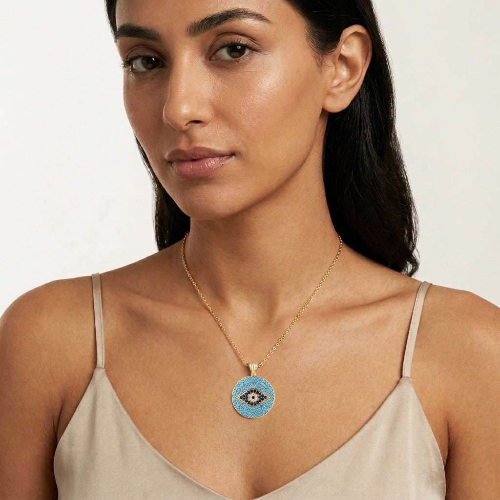 Turquoise Evil Eye Disc Pendant