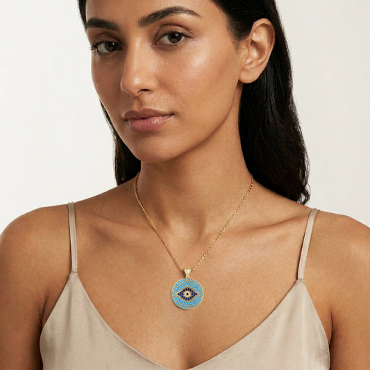 Turquoise Evil Eye Disc Pendant