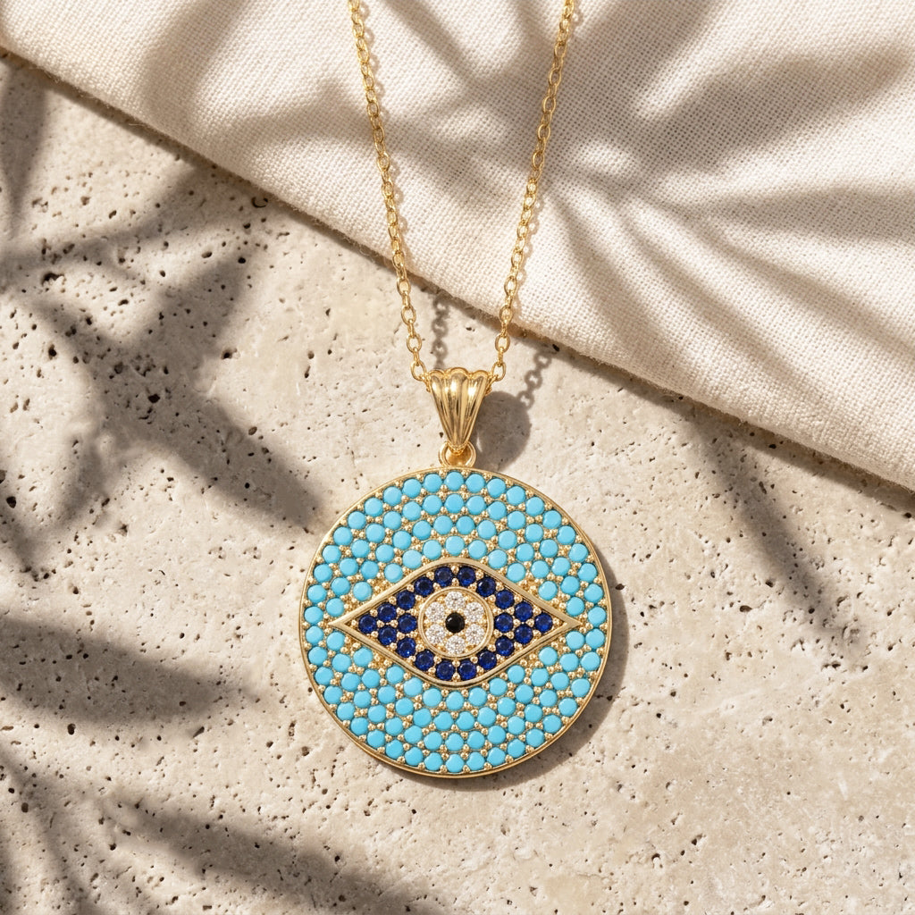 Turquoise Evil Eye Disc Pendant