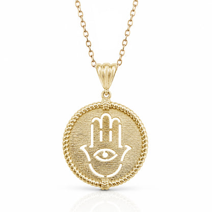 Round Hamsa Hand and Evil Eye Cutout Pendant