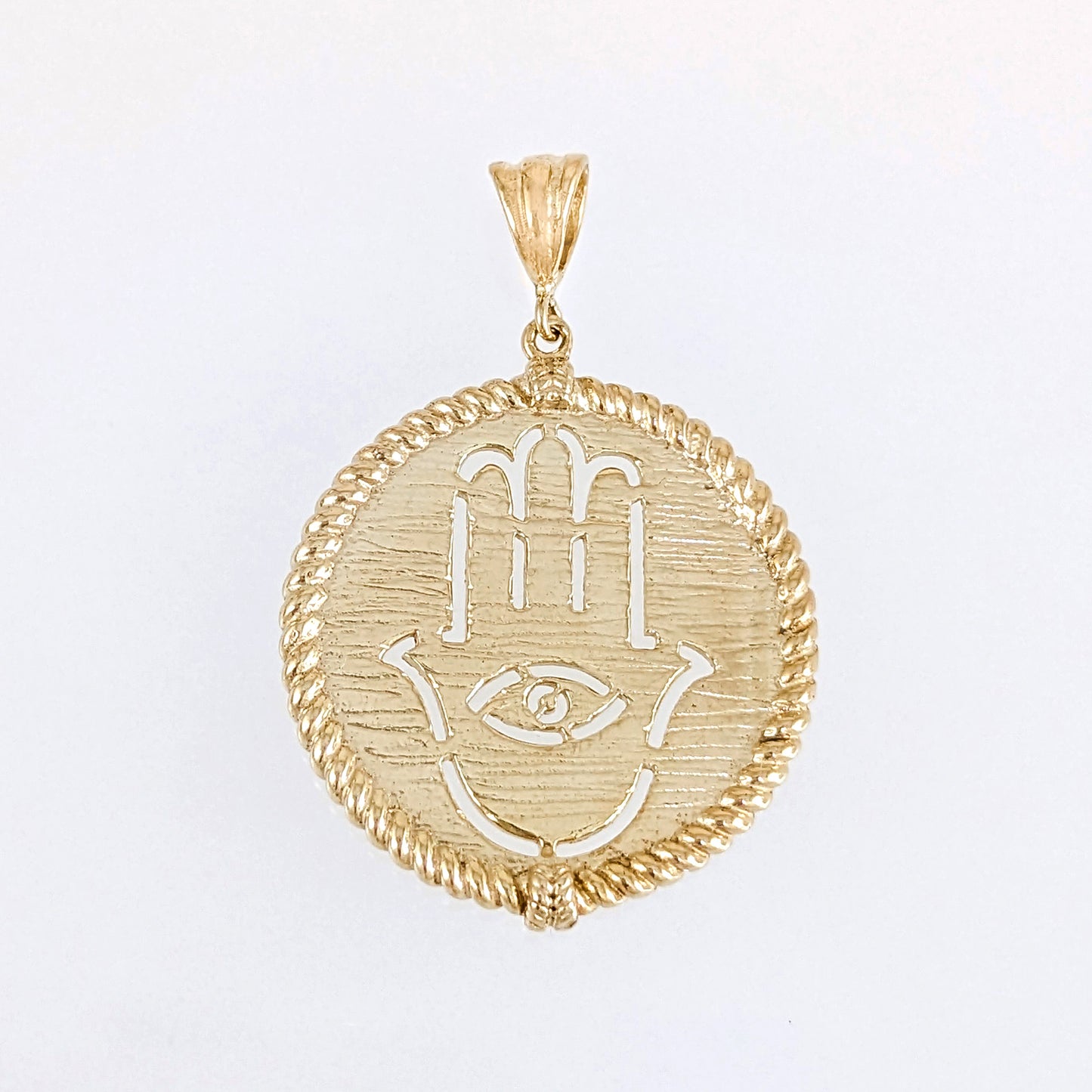 Round Hamsa Hand and Evil Eye Cutout Pendant