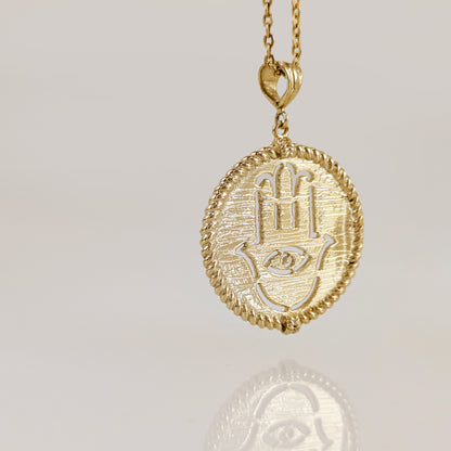 Round Hamsa Hand and Evil Eye Cutout Pendant