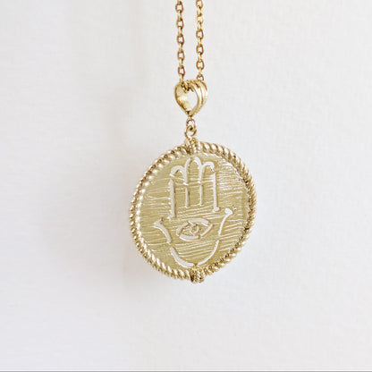 Round Hamsa Hand and Evil Eye Cutout Pendant