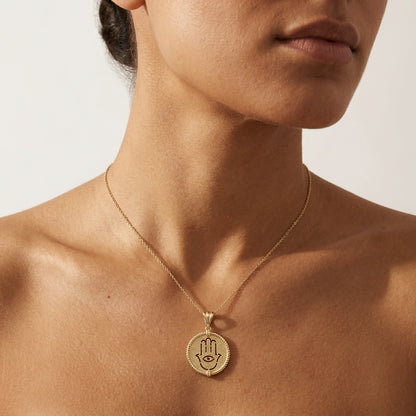 Round Hamsa Hand and Evil Eye Cutout Pendant