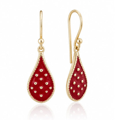 Teardrop Red Enamel Drop Earrings