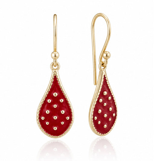 Teardrop Red Enamel Drop Earrings