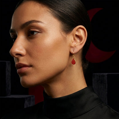 Teardrop Red Enamel Drop Earrings