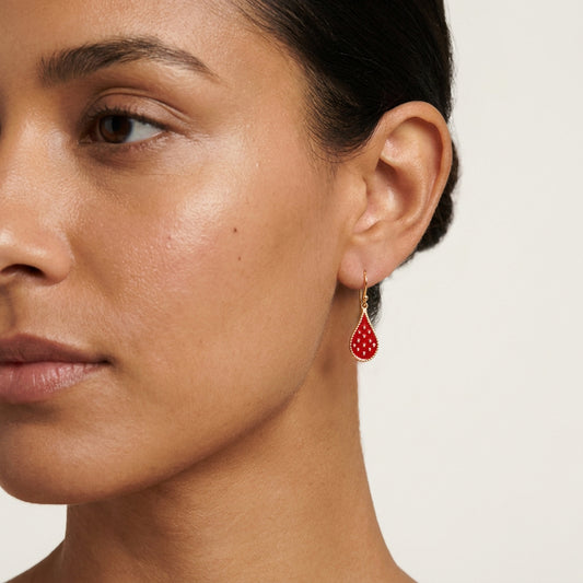 Teardrop Red Enamel Drop Earrings