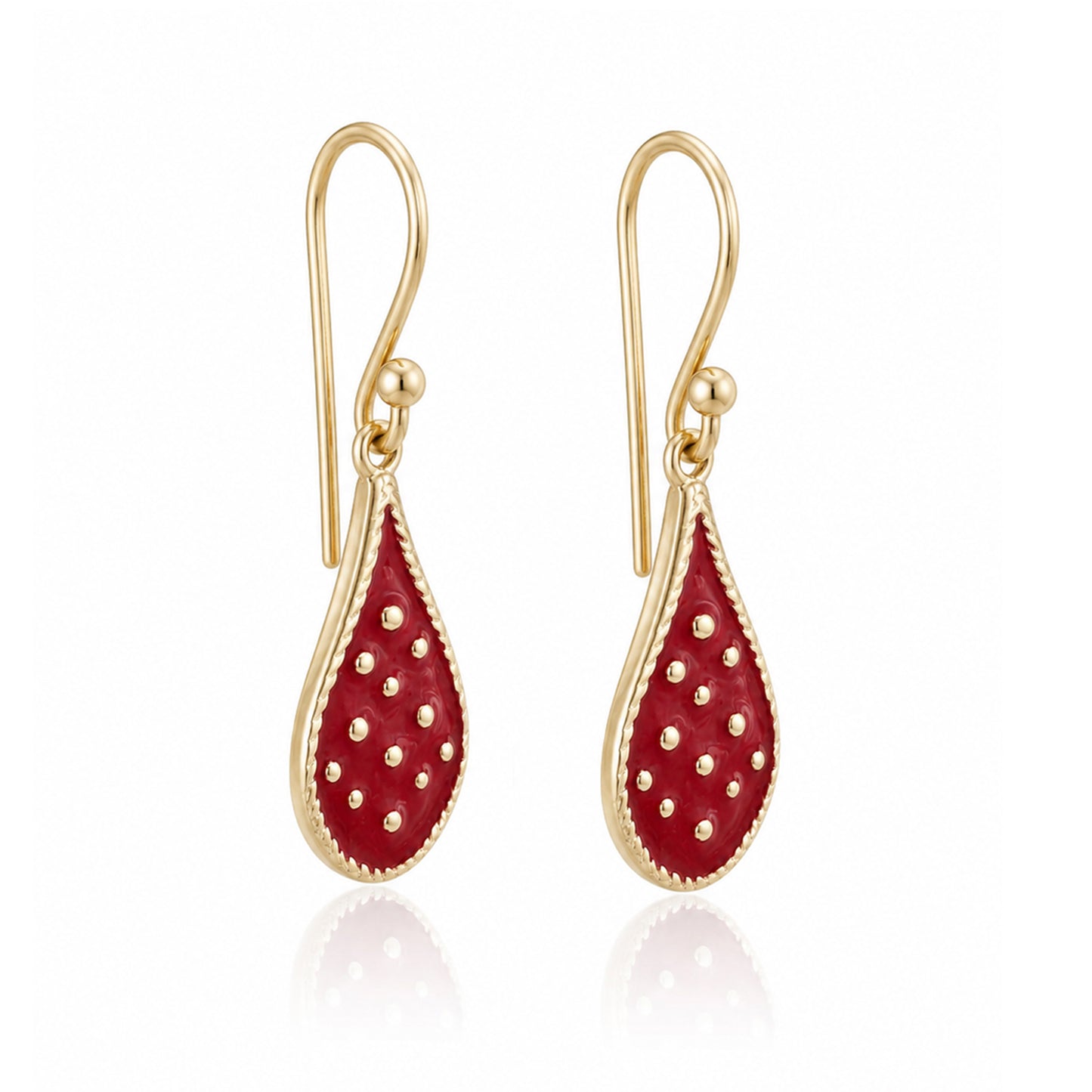 Teardrop Red Enamel Drop Earrings