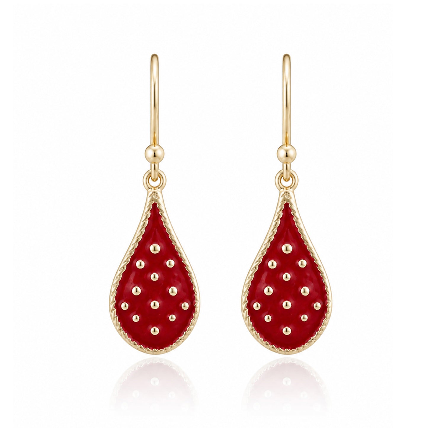 Teardrop Red Enamel Drop Earrings