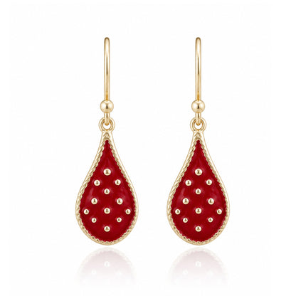 Teardrop Red Enamel Drop Earrings