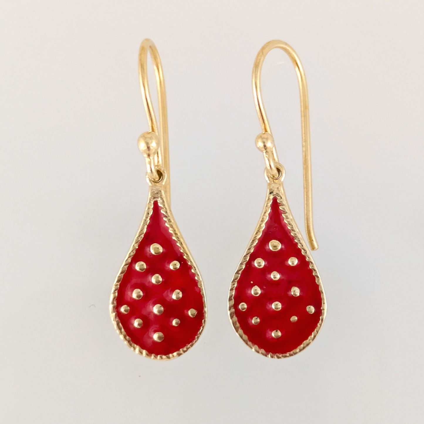 Teardrop Red Enamel Drop Earrings