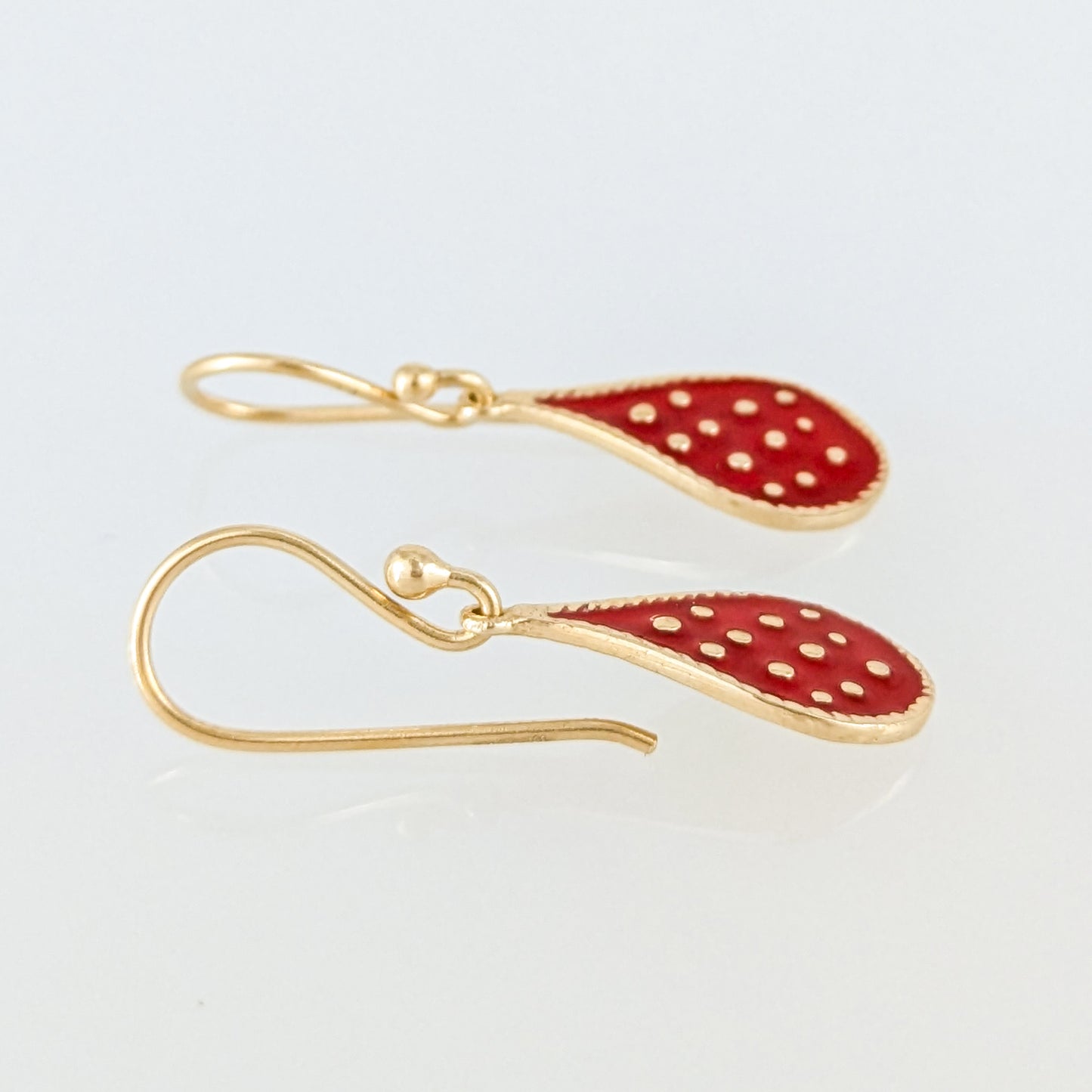 Teardrop Red Enamel Drop Earrings