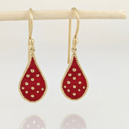 Teardrop Red Enamel Drop Earrings