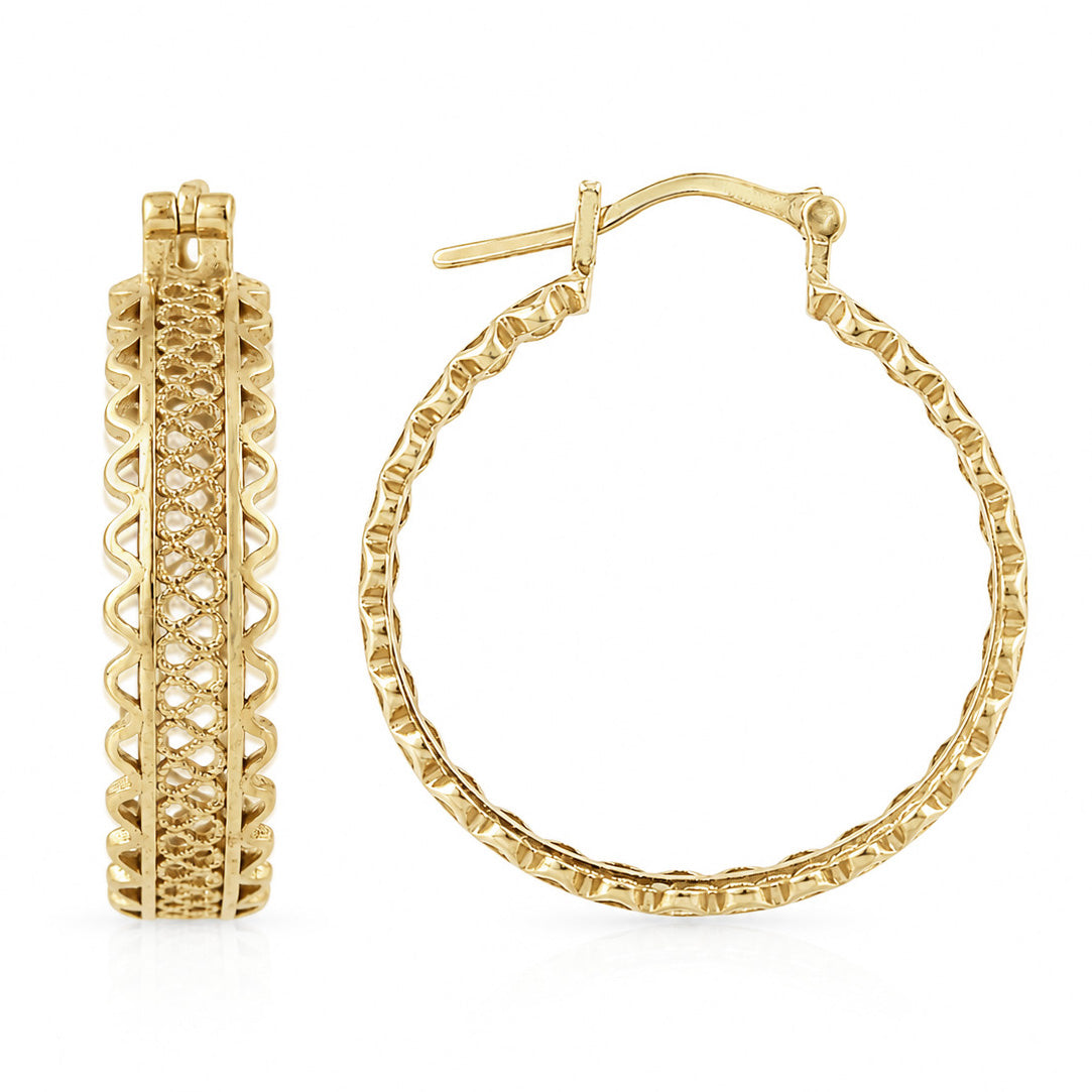 Ornate Filigree Hoop Earrings with Wavy Openwork Detail