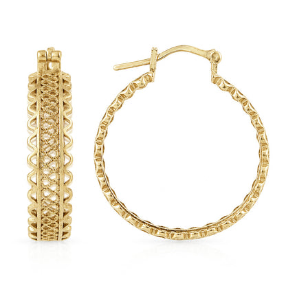 Ornate Filigree Hoop Earrings with Wavy Openwork Detail