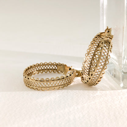 Ornate Filigree Hoop Earrings with Wavy Openwork Detail