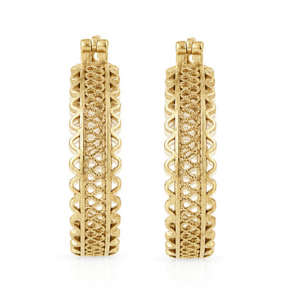 Ornate Filigree Hoop Earrings with Wavy Openwork Detail