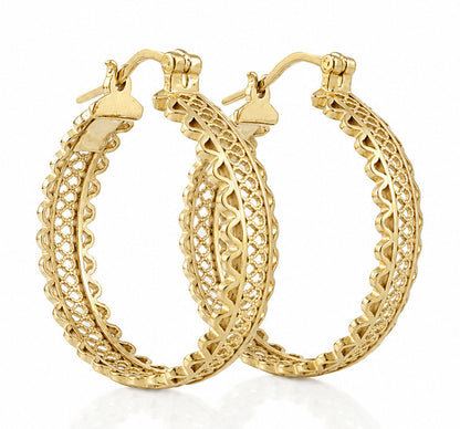 Ornate Filigree Hoop Earrings with Wavy Openwork Detail