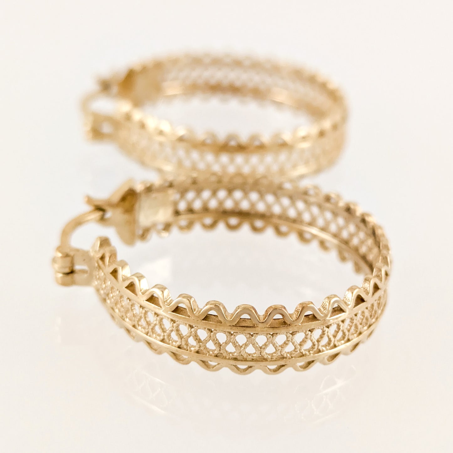 Ornate Filigree Hoop Earrings with Wavy Openwork Detail